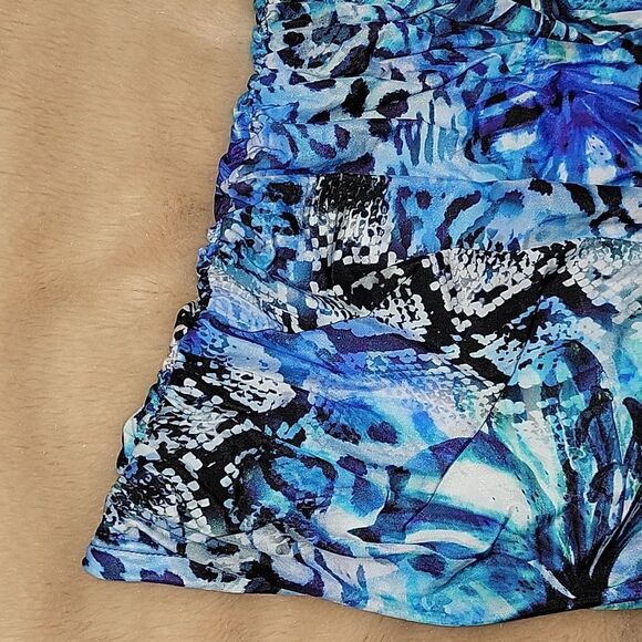 SOMA COTTEX OASIS SHADES OF BLUE ANIMAL PRINT TANKINI SWIM TOP, SIZE 12 - NEW - Picture 6 of 16